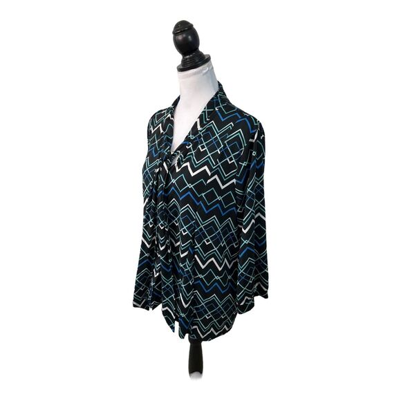 Robert Louis Blouse Size XL Multicolored Tie Neck Pullover Geometric Print Shirt - Picture 3 of 12